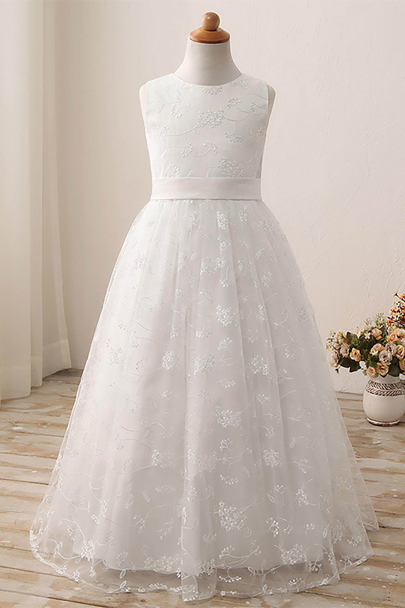 A-Line Tea Length Lace Flower Girl Dress CF0287 - COCOMELODY